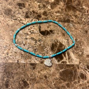 Turquoise Beaded Necklace with Silver Heart Pendant